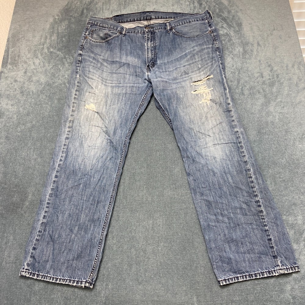 Levi's Jeans Mens 42x32 Blue Denim Distressed Light Wash Straight Leg Trendy